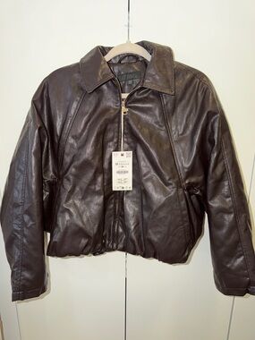 Zara Women's Dark Brown Leather Zip Jacket